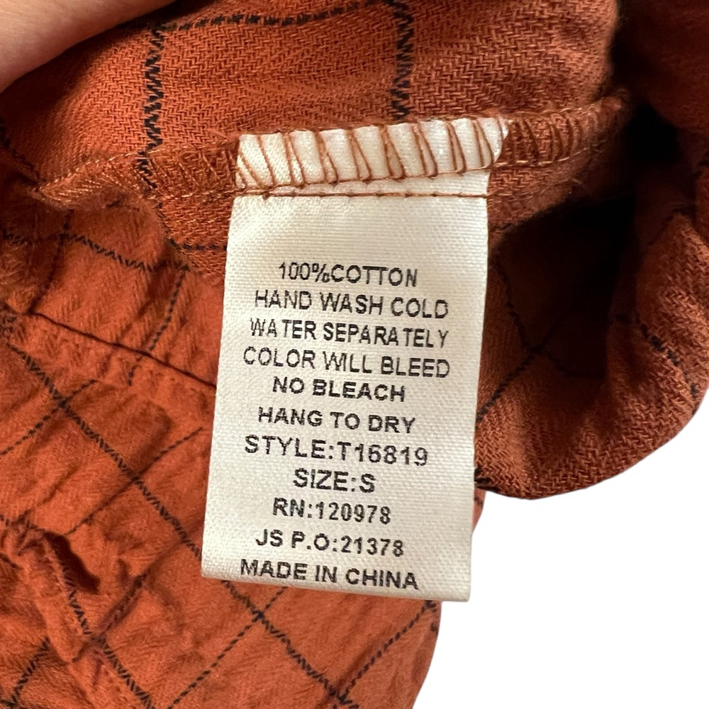 Rust Orange Entro Boho Embroidered Square Neck Ruffle Sleeve Top Size Small - Picture 3 of 10